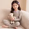 Conjunto de ropa interior térmica floral de algodón puro para niñas para otoño e invierno, camiseta base cálida de algodón para niñas pequeñas