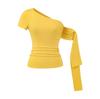 Camiseta de Verano 2025 para Chica Sexy con Cinta de Hombro Inclinado para Mujer Asimétrica de un Hombro Slim Plisada Puro Deseo Top de Manga Corta