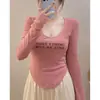 Camada Base Térmica De Rong Feminina Outono e Inverno 2024 Novo Estilo Escovado Slim-Fit Ombro Caído Manga Longa Camiseta Top