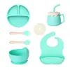 Juego de Vajilla Infantil de Silicona de Grado Alimenticio, Taza para Pastel, Plato con Ventosa, Plato Dividido, Babero, Mismo Modelo que Amazon