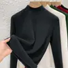 Camiseta Térmica de Invierno Nueva Estilo Lyocell Tencel Polar Ultracálido Cuello Medio para Mujer, Top Térmico Elegante con Forro Polar y Engrosado