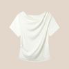 Diseño de Cuello en V Asimétrico, Estilo Único, Camiseta de Manga Corta con Hombro Normal para Mujer, Nuevo Modelo de Verano 2026, Top Plisado Adelgazante con un Toque de Lujo