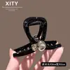 Presilha de Cabelo Preta Simples com Strass de Tamanho Médio Estilo Coreano Modelo 2026 Pente Completo para a Parte de Trás da Cabeça, Presilha Tiburón Fashion para Mulheres
