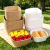 Caja de papel kraft cuadrada desechable para llevar, lonchera para camping y picnic con tapa, apta para microondas, a prueba de fugas, cuenco de papel, fábrica