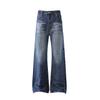 Jiayiku Calça Jeans Masculina 2025 Nova High Street Estilo Americano Boca de Sino Unissex Retrô Lavada Solta Perna Larga