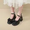 Sapatos Mary Jane Franceses para Mulheres 2026 Primavera Novo Estilo Laço de Pérola Sapatilhas de Menina com Salto Grosso Mocassins Estilo Fada