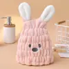 Touca de secar cabelo infantil com orelhas de coelho de desenho animado, altamente absorvente e de secagem rápida, touca de shampoo e banho para bebê, velo de coral espesso, macia e confortável para secar o cabelo