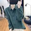 Camisa de algodón de manga larga con doble botonadura estilo coreano para mujer, top interior de primavera y otoño con cuello polo, diseño holgado, camisa básica