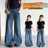 Jeans Casuales de Moda Rectos con Pedrería para Niñas, Nuevos Pantalones Anchos de Pierna Ancha Estilo Coreano para Primavera y Otoño, Pantalones Casuales Ligeramente Acampanados