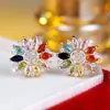 Brincos de Zircônia Coloridos de Girassol Levemente Luxuosos para Mulheres, Brincos de Flor com Pedras Preciosas Coloridas de Design Exclusivo, Brincos Versáteis