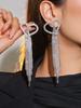Brincos de Coração com Borla Longa da Moda para Mulheres, Brincos de Pino de Diamante Brilhante de Strass Luxuosos