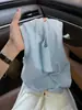 Chaleco Klein Azul de Algodón con Hombros Anchos, Cuello Redondo, sin Mangas para Mujer, Verano, Cubre Flacidez de Axilas, Llamativo, Blanqueador, Rejuvenecedor, Top Camisola