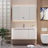 Nuevo Panel de Puerta Pintado de Madera de Caucho Yida con Luz Ambiental Combinación de Gabinete de Baño Lavabo Integrado de Cerámica Gabinete para Lavabo
