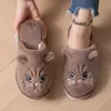 Estoque Disponível Pantufas de Algodão com Desenho de Gato Transfronteiriças para Homens e Mulheres Outono e Inverno Indoor Casa Antiderrapante Quente Imitação de Pelo de Coelho Bico Fechado Sapatos de Algodão