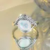 Anillo Rongxing de Estilo Bohemio Transfronterizo con Textura de Pluma 3D Incrustado con Ópalo Sintético, Anillo de Atmósfera Única
