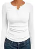 Amazon Moda Mujer Manga Larga 2025 Otoño Ajuste Delgado Cuello Henley Top Canalé Moda Básica Camiseta