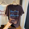 Camiseta de Manga Corta para Mujer con Tela de Polar Acanalado Engrosado Cepillado, Bordado de Letras 3D, Top Casual Versátil, Nuevo para Principios de Primavera 2026