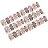 Arte de Unhas Unhas Usáveis Outono e Inverno Gradiente Âmbar Unhas Postiças 30 Peças Xiaohongshu Cor Popular Color-Blocking Estilo Retro Pontas de Unha