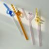 Ins de dos niños Vitral Pajita Retorcida Resistente al Calor Palillo para Café Tubo de Vidrio Curvo Lindo No Desechable