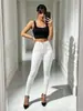 Jeans pitillo elásticos de cintura alta blanco puro directo de fábrica, estilo básico ajustado simple para cuerpo con forma de pera