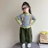 Conjunto de pantalones de trabajo a rayas estilo coreano para niñas, colección primavera/otoño, nueva moda 2026, atuendo elegante para niñas pequeñas