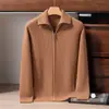 Cárdigan 100% cachemir, para hombre, engrosado, con cuello, suéter cálido, de manga larga, tejido, prenda exterior con cremallera, nueva colección otoño/invierno 2025