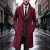 2026 Abrigo de Lana de Longitud Media para Hombre Transfronterizo Otoño-Invierno, Elegante Gabardina de Lana de Corte Ajustado con Cuello de Solapa