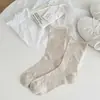 Meias de Primavera e Verão Femininas Finas Respiráveis Meias com Babados Novas Simples Meia-Calça de Cor Sólida Malha Vazada ins Meias Femininas da Moda