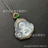 Colgante de Buda de estilo chino con calcedonia blanca hielo incrustada y bañado en plata, nuevo colgante de jade de Buda Maitreya de ágata blanca.