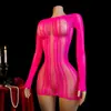 Lingerie sexy de manga comprida estilo europeu e americano, body de malha see-through sedutor jacquard vazado justo de alta elasticidade