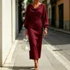 Vestido Minimalista Europeu e Americano de Manga Bufante com Gola Swing para Primavera e Outono de 2026, Cintura Marcada, Emagrecedor, Comprimento Médio, Tubinho