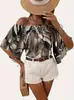 2025 Más Vendido Europeo y Americano Transfronterizo Primavera y Verano Nuevo Estilo Tejido de Punto Trenzado Hombros Descubiertos Casual Moda Versátil Camisa Estampada Top para Mujer