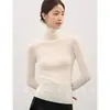 Rongtai Cuello Alto 48 Cuenta Lavable a Máquina Estambre 100% Lana Prendas de Punto Jersey de Otoño e Invierno para Mujer Camiseta Básica de Manga Larga