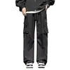 Pantalones de trabajo casuales estilo japonés para hombre, modernos, de bolsillo grande, alta costura, versátiles, con cordón, holgados, retro americano, de pierna ancha