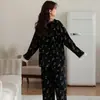 Estilo lindo primavera y otoño algodón puro floral cárdigan manga larga pantalón largo conjunto de dos piezas ropa de casa pijama para mujer, adecuado para usar afuera para un paseo