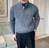 Suéter de tricô masculino falso duas peças com padrão trançado, xadrez, gola henley, estilo old money, inverno, atacado de fábrica transfronteiriço