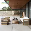 Sofá de Exterior Teak Ratán Cuerda Trenzada Muebles Terraza Exterior Impermeable Protector Solar Ocio Silla de Ratán Combinación de Sofá
