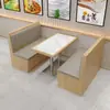 Conjunto de Mesa e Cadeiras para Refeições Rápidas em Laje de Rocha e Madeira Maciça para Lanchonetes, Restaurantes, Padarias, Lojas de Chá com Leite e Restaurantes de Hot Pot Picante; Combinação de Mesa e Cadeiras para Restaurante com Booth