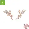 Aretes de plata con charm de diamante caliente Elfo de Primavera diseño de nicho femenino sentido del diseño chapado aretes de plata de ley 925 BSE046