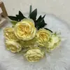 Ramo de 7 cabezas de rosa Austin Flores de seda de fábrica de alta gama directas Flores artificiales para exhibición en ventana del hogar