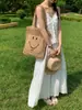 Bolso de Mano Tejido Hueco para Mujer 26 Nuevo Estilo Tejido a Mano Artístico Casual de Paja para Vacaciones en la Playa