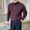 Clássico Design Dois em Um Outono/Inverno Camada Dupla Gola Meia-Alta Textura Torcida Aconchegante e Espesso Suéter de Tricô para Homens