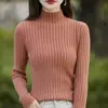 Blusa de malha canelada de algodão puro com gola alta meia para mulheres, nova moda outono e inverno, versátil, quente, respirável, camisa base com mangas compridas