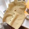 Colete Tricô Botão Chifre Retrô para Mulheres Primavera & Outono Novo Solto Peça Externa Colete Suéter Sem Mangas Waistoutwear Cardigan Jaqueta