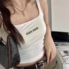 Nuevo 6659 Chaleco de Tirantes con Estampado de Letras con Almohadilla en el Pecho para Mujer Chica Hot Cuello Cuadrado Color Sólido Combinación Universal Chaleco Básico