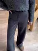 Pantalones rectos gruesos de ajuste slim con lentejuelas grises de moda para mujer, nueva moda otoño e invierno, cintura alta, versátiles, de largo hasta el suelo