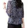 Moderna Blusa de Gasa con Mangas Tres Cuartos para Mujer, Nuevo Estilo de Verano, Holgada y Elegante, Top Floral de Manga Media para Mamás