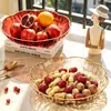 Fabricante Personaliza Fruteros con Patrón de Glaciar con Diseños Florales Bordados en Oro, Platos Decorativos Transparentes, Se Pueden Imprimir Logos, Soporta Personalización de Lotes Pequeños