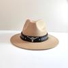 Chapéu de cowboy para curling transfronteiriço chapéu de cowboy western com acessórios de cabeça de vaca personalizados chapéu de sol para montanhismo ao ar livre chapéu de lã com borda ondulada