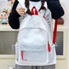 Nova mochila listrada com poá estilo coreano para mulheres, versátil para uso diário, adequada para o trajeto para o trabalho, mochila escolar para alunos do ensino fundamental II e médio, mochila de grande capacidade